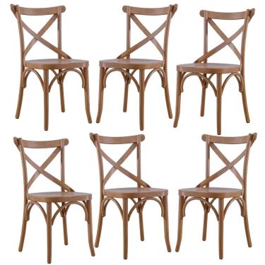 Imagem de Kit 6 Cadeiras para Mesa de Jantar Espanha 39 x 94 Cm Madeira Maciça Tauari Verniz Mel - rmi