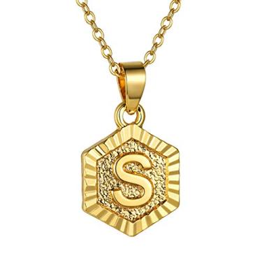 Imagem de GOLDCHIC JEWELRY Colar com inicial para mulheres, colar com pingente de letra dourada para mãe e esposa, 18"+2"(46+5cm), Banhado a ouro, Sem Pedra Preciosa