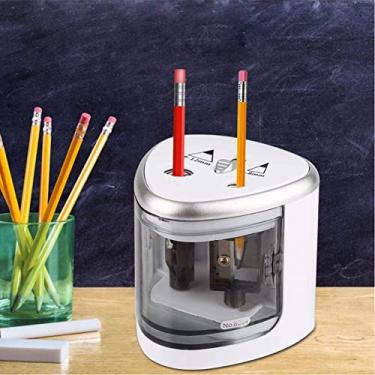 Imagem de Apontador de lápis, elétrico resistente, com furos duplos, funciona com pilha, parada automática, para escritório, escola, artistas, adultos e crianças (cinza)