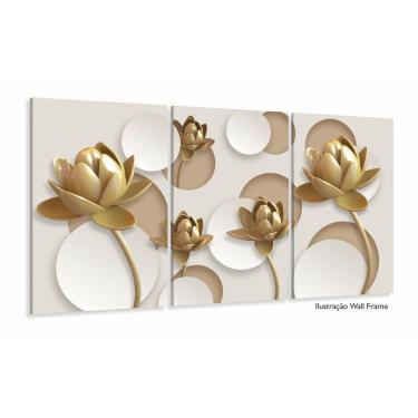Imagem de Quadro Decorativo Flores Douradas 3d 120x60 3 peças
