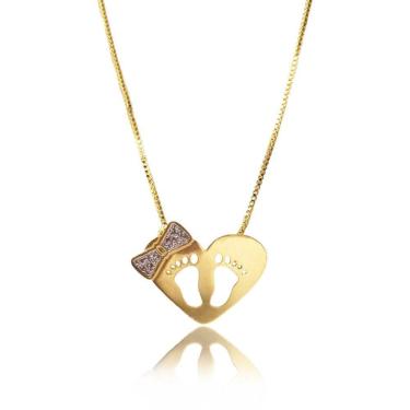 Imagem de Colar De Coração Com Pézinhos Vazados Folheado Em Ouro18k