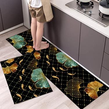 Imagem de Conjunto de tapetes e tapetes de cozinha tapete de banho de microfibra macia absorvente treliça marroquina tapete de cozinha antiderrapante conjunto de corredor 2 peças 40 x 60 cm