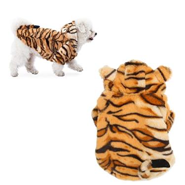 Imagem de Moletom para cachorro de Halloween, traje de pel¨²cia de tigre, acess¨®rios para cosplay, roupas de Halloween para c?es pequenos e m¨¦dios, roupas marrom S