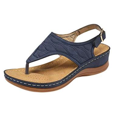 Imagem de Sandálias Bordadas Moda Onda Feminina Clipe de Dedo do Sapato Verão Sandálias Femininas S Vestido Sandálias, Azul, 9