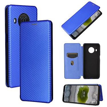 Imagem de Capa flip para Nokia X20, capa híbrida de poliuretano TPU de fibra de carbono capa carteira à prova de choque com alça, suporte, capa carteira para Nokia X20, azul