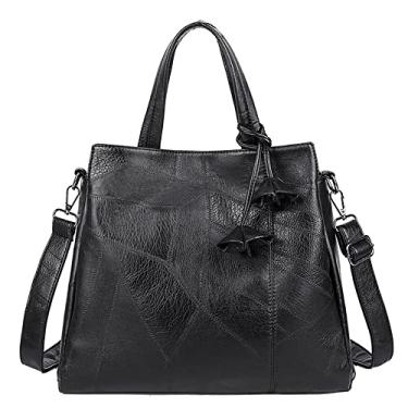 Imagem de Bolsa transversal de couro macio clássica fashion com alça superior bolsas para mulheres bolsa de ombro casual, Preto