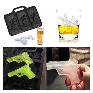 Imagem de Bandeja de cubo de gelo molde de cubo de gelo faça você mesmo criativo arma de silicone bala forma de crânio molde de bandeja bar casa festa barra de uísque ferramenta molde de cubo de gelo (cor: pistola)