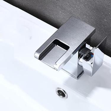 Imagem de Torneira de lavatório de luxo LED preto torneira alta e curta para banheiro com alça única de fluxo de água fria e quente, LED cromado, China