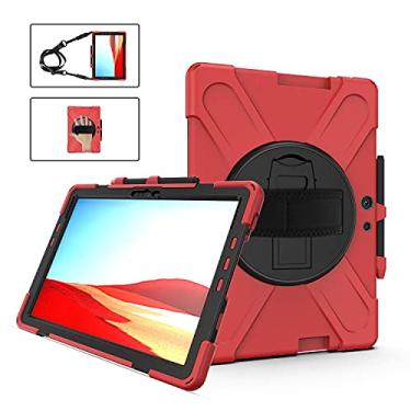 Imagem de Acessórios para tablets Para o Microsoft Surface Pro X à prova de choque colorido de silicone + PC de proteção com suporte e alça de mão e alça de ombro e caneta