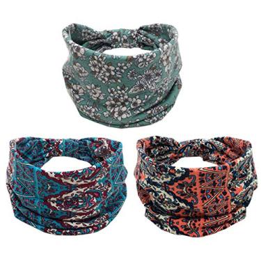 Imagem de K-Elewon Pacote com 3 tiaras femininas largas elásticas para a cabeça com faixa de cabelo para yoga esportiva, 3 Pack(A08), Free size