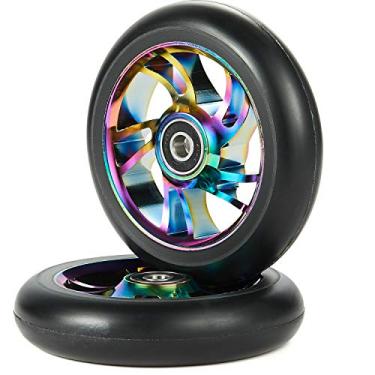 Imagem de Kutrick Rodas de substituição de scooter Pro Stunt de 2 peças completas de 110 mm com rolamento ABEC-11 - Neo Chrome