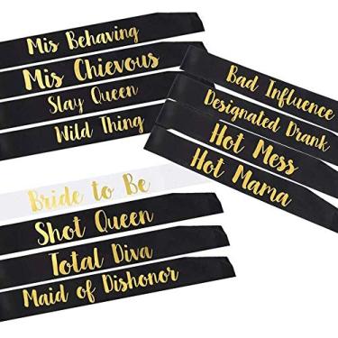 Imagem de OULANAO YZDING 12 peças Bride To Be Sash Decorações de festa de despedida de solteira - Faixas exclusivas de noiva e dama de honra para despedida de solteira (preto, letras douradas), Preto, 12 Count