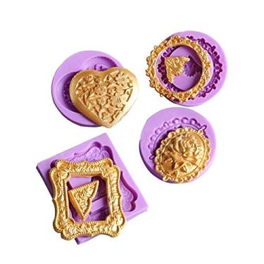 Imagem de Moldura de espelho de canto rosa Anyana mini casamento moldura de coração redonda oval molde bolo de silicone elegante pasta de goma de chocolate molde para cupcake de pasta de açúcar decoração de cobertura conjunto de artesanato de açúcar 4