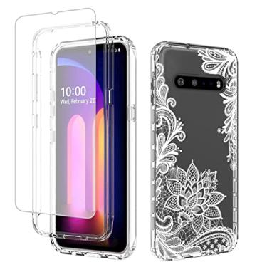 Imagem de Yodueiv Capa para LG V60 ThinQ 5G / LG V60/LM-V600 com protetor de tela de vidro temperado, capa protetora de telefone com padrão de mandala transparente de corpo inteiro para LG V60 ThinQ (Mandala)