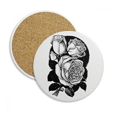 Imagem de Esboço rosa flor planta padrão porta-copos caneca proteção mesa pedra absorvente