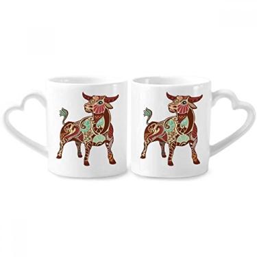 Imagem de Conjunto de canecas de porcelana para casais, símbolo do zodíaco, constelação de Touro, coração e coração