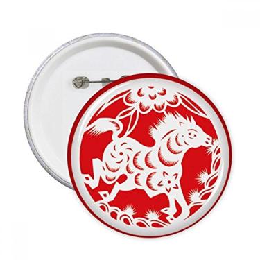 Imagem de Cavalo corte de papel animal China zodíaco arte pinos redondos crachá botão emblema decoração acessório 5 peças