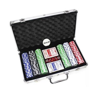Imagem de Maleta Poker 300 Fichas Kit Completo 2 Baralhos 5 Dados
