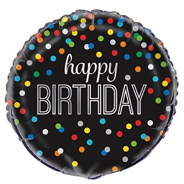 Imagem de Balões de alumínio "Happy Birthday" de bolinhas arco-íris preto, 45,72 cm (pacote com 5) - decoração vibrante, divertida e de alta qualidade, perfeitos para celebrações e festas