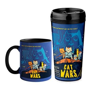 Imagem de Kit Copo Viagem e Caneca Cat Wars Azul Cat Lover