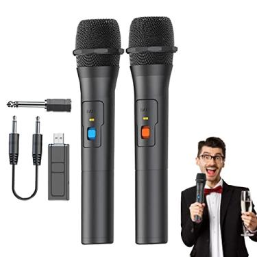 Imagem de Microfone sem fio | Mic portátil multifuncional com receptor recarregável | Microfone sem metal para igreja, karaokê, canto, uso em sala aula