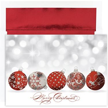 Imagem de Masterpiece Holiday Collection Cartões de Natal com envelopes forrados com papel alumínio, ornamentos brilhantes