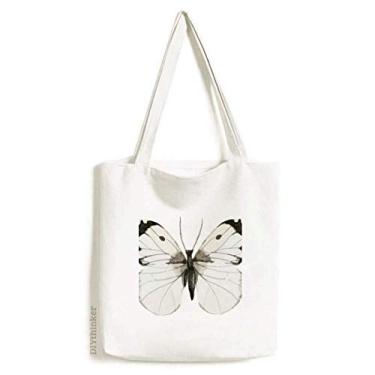 Imagem de Borboleta com asas brancas escuras, sacola de lona, bolsa de compras, bolsa casual