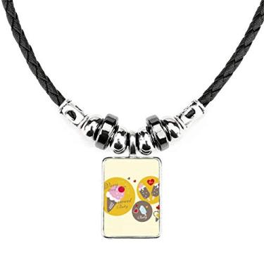 Imagem de DIYthinker Colar de sorvete de coração de cereja com pingente de corda de couro Torque