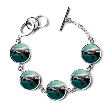 Imagem de DIYthinker Bracelete com pingente de pinguim azul profundo oceano com imagem de água
