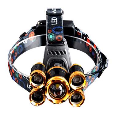 Imagem de N/H Lanterna de cabeça LED T6, lanterna recarregável com luz vermelha de segurança, farol de 4 modos, à prova d'água, farol com zoom para adultos, cabeça de trabalho ajustável para acampamento, corrida, caminhada