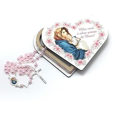 Imagem de Terço Maria Mãe De Deus Pérola Rosa Caixinha Coração