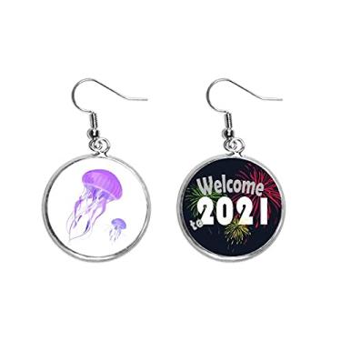 Imagem de Pingentes de orelha flutuantes de peixe roxo geleia Acaleph joia 2021 Blessing