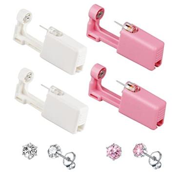 Imagem de Orglace Kits de piercing de orelha automática, pacote com 4 kits descartáveis de piercing corporal com 5 mm de brinco e ferramentas de piercing para salão de beleza, uso doméstico, 4 Count (Pack of 1), Aço inoxidável
