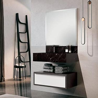 Imagem de Conjunto para Banheiro com Espelho Gaveteiro, Bancada em Porcelanato e Cuba Esculpida Max 80cm Bumi Grafen