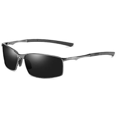Imagem de Óculos de sol fotocromáticos polarizados para homens UV400 quadrados vintage espelhados óculos de sol retangular, ARMA, PRETO, tamanho único