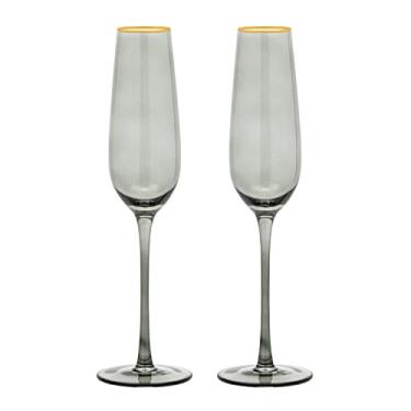 Imagem de Vikko Taças de champanhe, 250 ml, taça de champanhe para torrar, fumada com borda dourada, taças de champanhe cristalinas, conjunto de 2 elegantes taças de vinho espumante