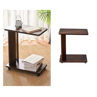 Imagem de Mesa lateral de madeira sofá lateral vários, com rodas pode mover retangular sala de estar canto vários, mesa de cabeceira varanda simples mesa de centro pequena mesa de centro para sala de estar (tamanho: S)