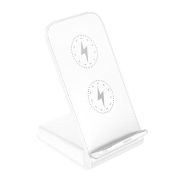 Imagem de Carregador sem fio vertical 15w carregador rápido bobina dupla horizontal e vertical suporte de telefone de mesa carregador sem fio tipo-c