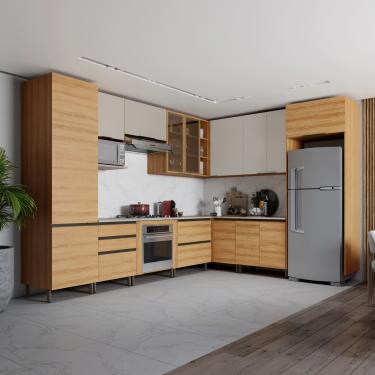 Imagem de Cozinha Bartira Cristal com 13 Portas, 5 Gavetas, 13 Prateleiras e Nicho para Forno e Micro-ondas - 762,8cm de Largura 