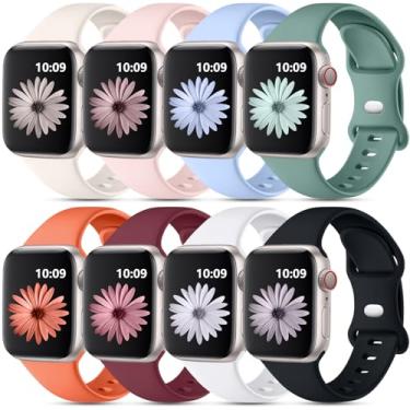 Imagem de DaQin Pulseira esportiva compatível com Apple Watch 40mm 38mm 44mm 45mm 46mm 42mm 41mm 49mm SE Ultra/Ultra2 iWatch Séries 10 9 8 7 6 5 4 3 2 1 mulheres e homens, pacote com 8 pulseiras de silicone