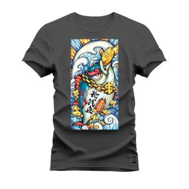 Imagem de Camiseta Premium Malha Confortável Estampada Shark Moedas Grafite GG
