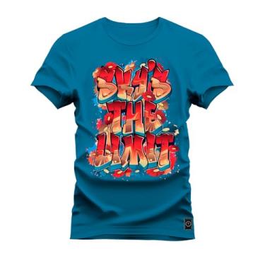 Imagem de Camiseta Plus Size T-Shirt 100% Algodão Estampada Durável Sky the Limit Azul G2
