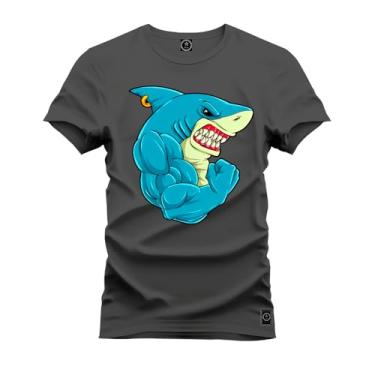 Imagem de Camiseta Casual Malha Confortável Estampada Shark Maromba Grafite GG