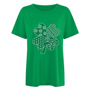 Imagem de Camisetas femininas St Patrick com trevo de 3 folhas, blusa feminina de manga curta, casual, confortável para voar, Camiseta feminina divertida Green St Patricks Day, M
