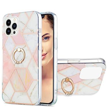 Imagem de NVWA Compatível com iPhone 14 Pro Max Case Stand, TPU IMD personalizado rosa branco mármore dourado xadrez capa de telefone fina com capa protetora traseira à prova de arranhões à prova de choque com