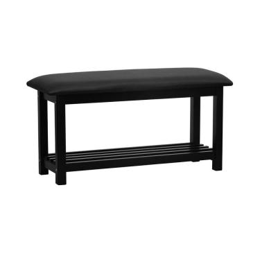 Imagem de Banco Sapateira Viena Madeira Maciça - Preto Assento Estofado Corano Preto
