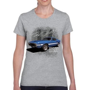 Imagem de Camiseta feminina Cobra Shelby azul vintage GT500 American Racing Mustang Muscle Car Performance Powered by Ford, Cinza, 3G