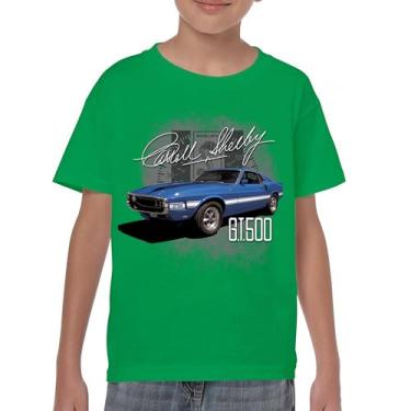 Imagem de Camiseta juvenil Cobra Shelby azul vintage GT500 American Racing Mustang Muscle Car Performance Powered by Ford Kids, Verde, GG