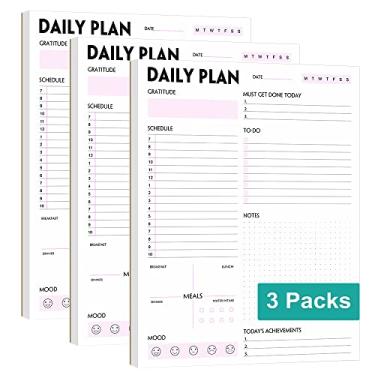 Imagem de (Pacote com 3) Bloco de notas A4 para planejamento diário, organizador com listas de tarefas, agenda, agendamento, rastreador de produtividade, 50 folhas sem data, pacote com 3, total de 150 folhas,