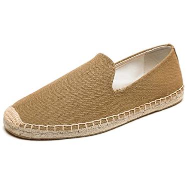 Imagem de U-lite Mocassins masculinos clássicos de camurça, lona, bico redondo, alpargatas, cor pura, sem cadarço, confortáveis, Camel Canvas-n, 41
